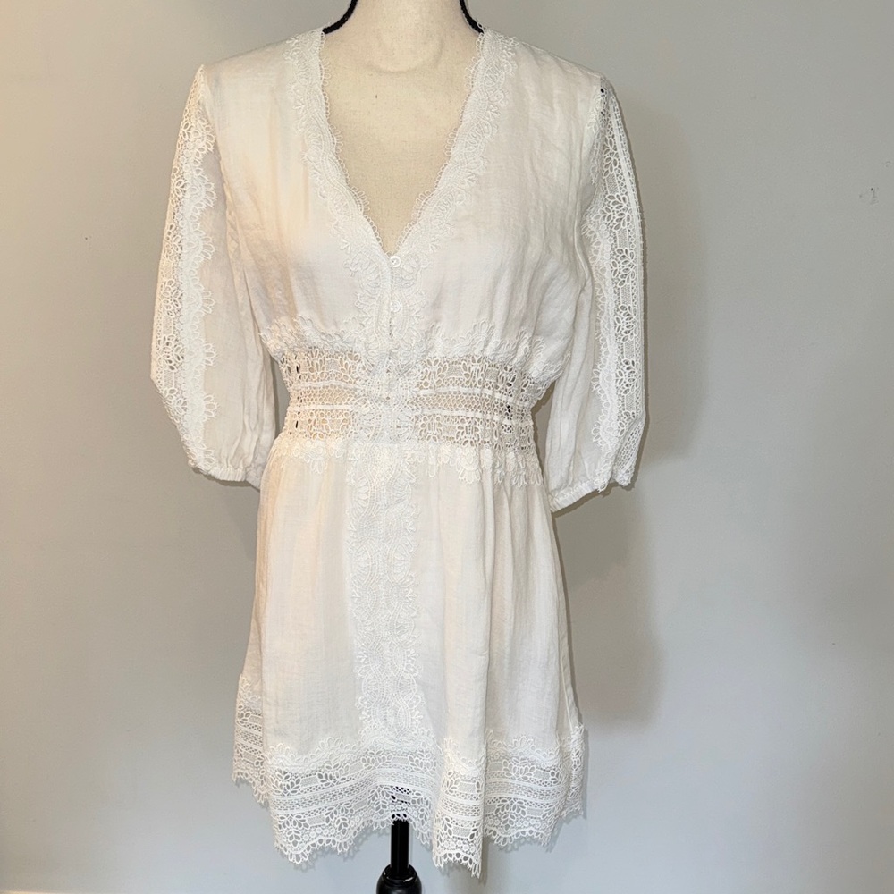 Zara White Lace Detail Mini Dress Sz M